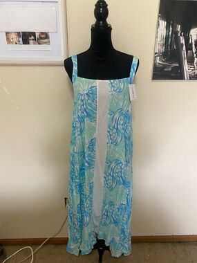 Lilibridge Blue & Aqua Floral Maxi Dress with White Center Panel